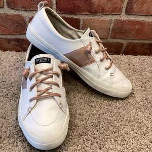 Sperry top Sider Crest Vibe white rose gold leather low top sneakers size 11